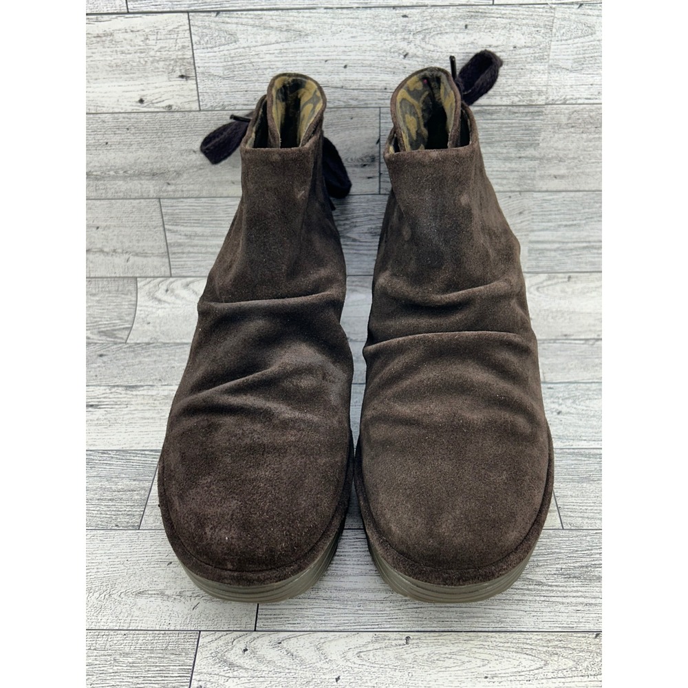 Fly London Yip Brown Suede Ruched Wedge Ankle Boots Women EU 40 US 9.5 Portugal